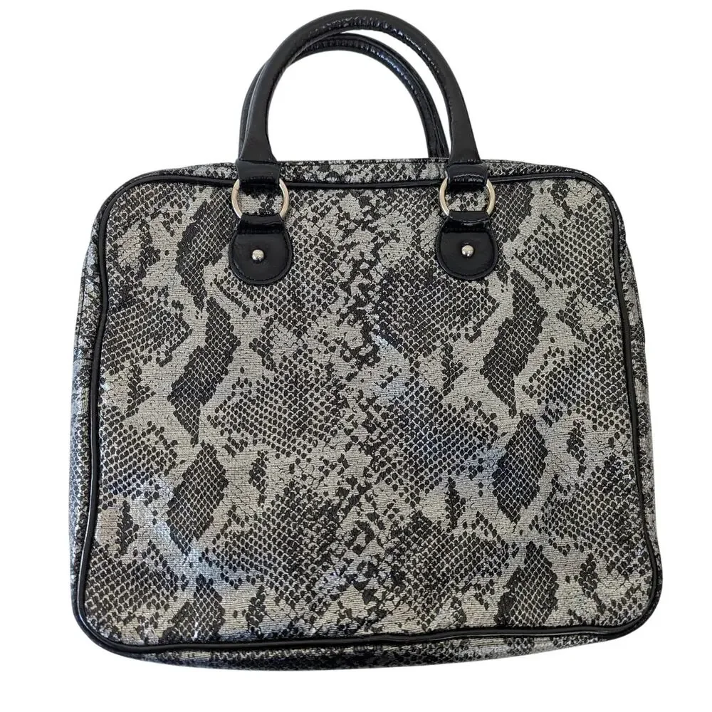 Betsey Johnson Metallic Silver Snakeskin Python Print Laptop Bag Purse